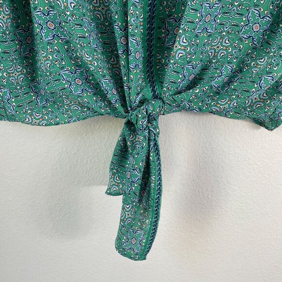 Max Studio Womens Plus 3X Green Blue V Neck Tie Front Blouse Kimono Sleeve Shirt - Picture 10 of 10